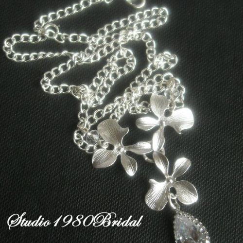 Bridal jewelry, Wedding jewelry, Wedding gifts, orchid jewelry, sterling silver set, Bridal jewellery