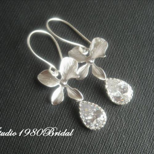 Bridal jewelry, Wedding jewelry, Wedding gifts, orchid jewelry, sterling silver set, Bridal jewellery