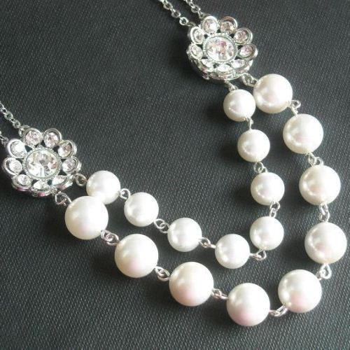 Bridal necklace, Bridal pearl necklace,sterling silver necklace,Swarovski crystal jewelry, Bridal jewelry, Bridal earrings, Wedding jewelry