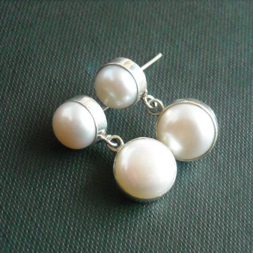 Handmade pearl earrings jewelry, Pearl post earrings, Sterling silver