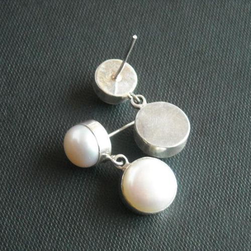 Handmade pearl earrings jewelry, Pearl post earrings, Sterling silver
