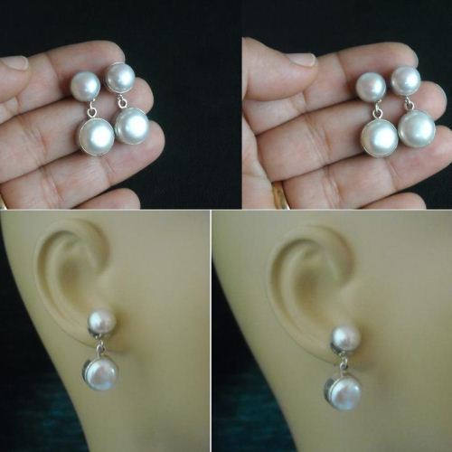 Handmade pearl earrings jewelry, Pearl post earrings, Sterling silver