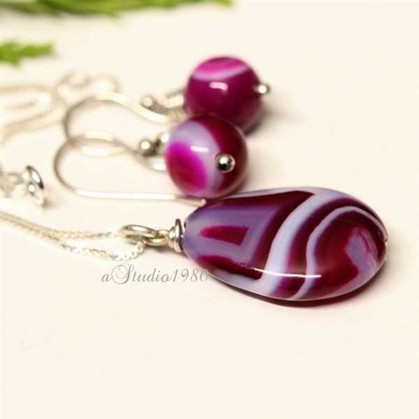 Bridesmaid gift - Purple pendant- silver jewelry set - jewelry gi