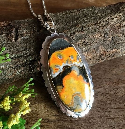 Bumble bee Jasper pendant, Gemstone pendant in 925 sterling silver