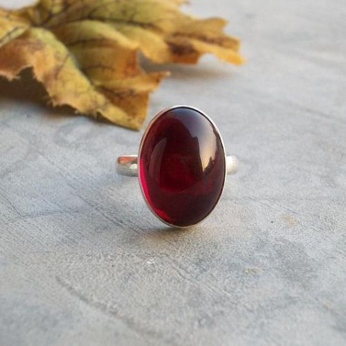 Cabochon Garnet Ring, Red jewel ring, Silver garnet ring