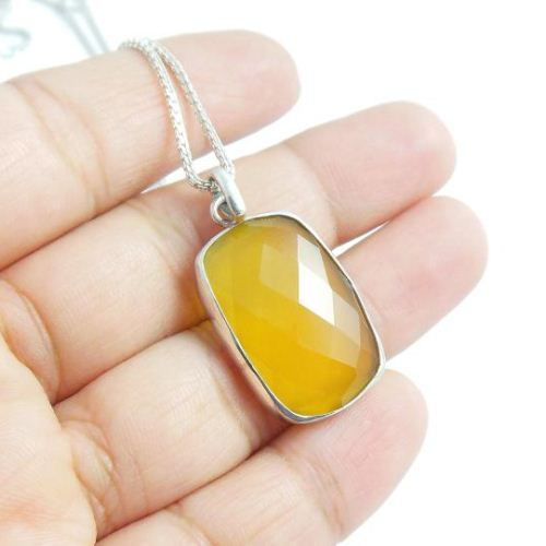 Canary yellow pendant, Rectangle pendant necklace, Silver pendant