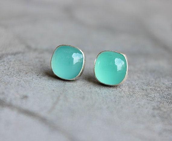 Chalcedony Studs Aqua stud earrings