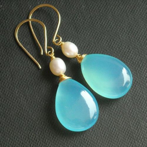 Chalcedony drop earrings Aqua earrings