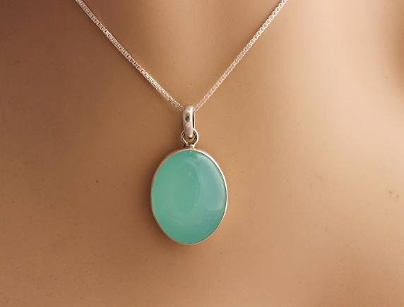 Chalcedony pendant necklace Aqua pendant