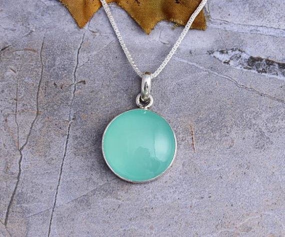 Chalcedony pendant necklace Sea green