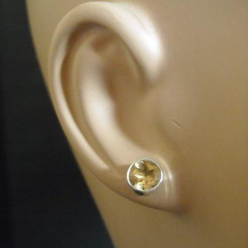 Citrine silver earrings, Stud earrings, November birthstone yellow studs