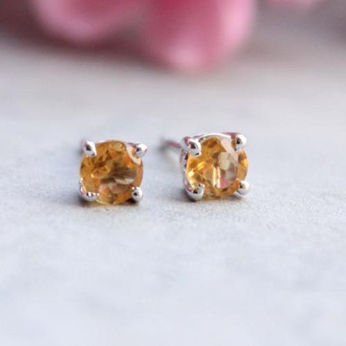 Citrine stud earrings Sterling silver