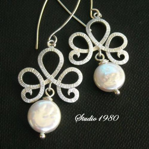 Coin pearl earrings bridal earrings