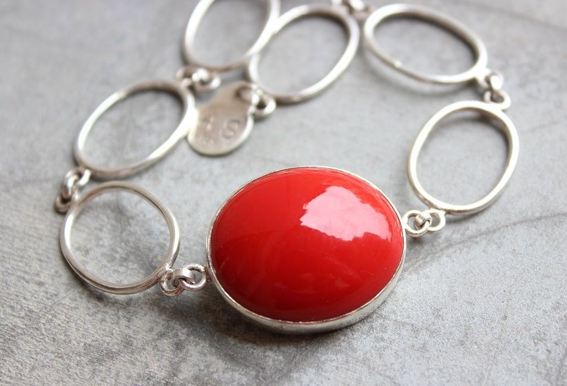 Coral bracelet Sterling silver bracelet