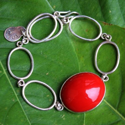Coral bracelet, Sterling silver bracelet, Artisan handmade jewelry 