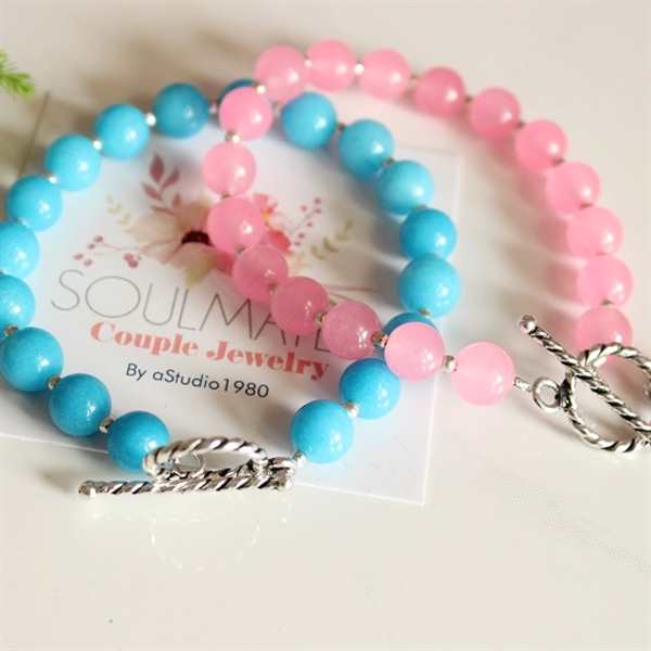 Couples bracelet - 2 rose quartz - girlfriend gifts for her