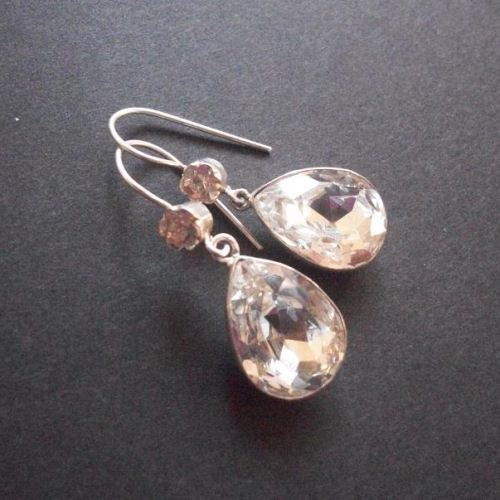 Crystal Necklace and Earrings Set - White Crystal Pendant Necklace