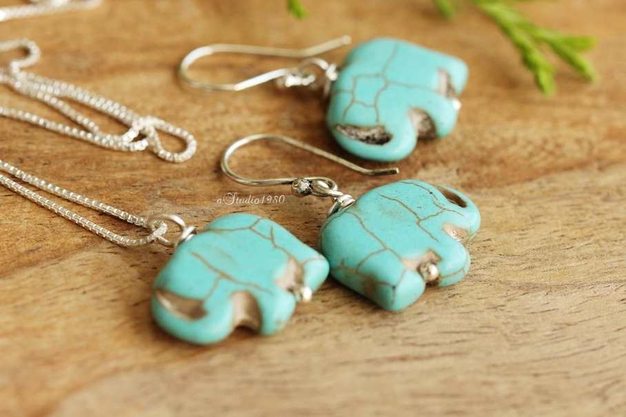 Cute elephant charm Sterling silver pendant earring gift set