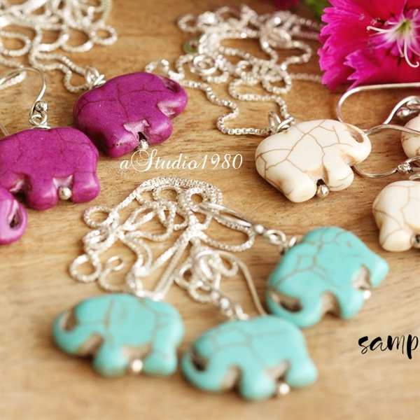 Cute elephant charm Sterling silver pendant earring gift set