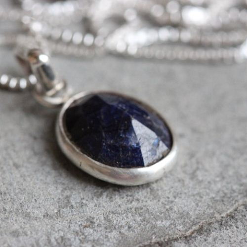 Dark blue sapphire silver necklace, Handmade silver jewelry