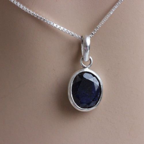 Dark blue sapphire silver necklace, Handmade silver jewelry