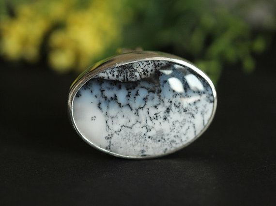Dendritic Opal Bold Ring, Artisan gemstone sterling silver jewelry