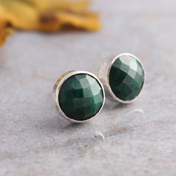 Emerald earrings gemstone stud earrings