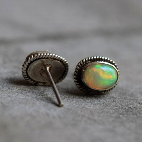 Genuine opal stud earrings in sterling silver