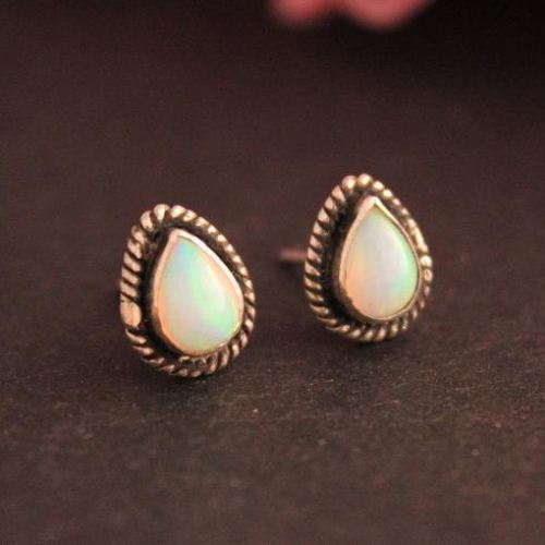 Natural opal stud earrings in sterling silver