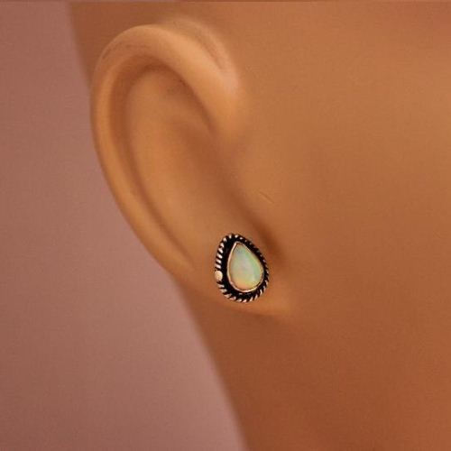 Natural opal stud earrings in sterling silver