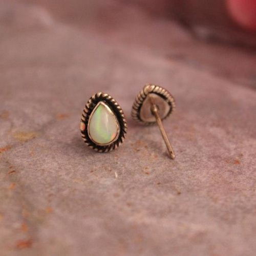 Natural opal stud earrings in sterling silver