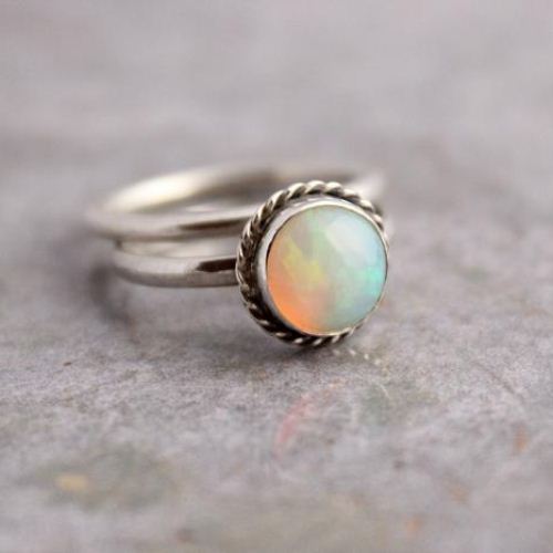Genuine opal ring October birthstone