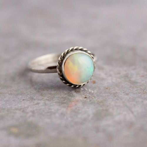 Genuine opal ring, October birthstone silver rings, Stack rings