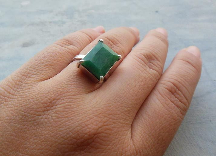 Genuine Emerald ring, Precious ring, Sterling silver green ring