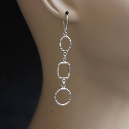 Geometric earrings, Dangler earring, Artisan silver earrings