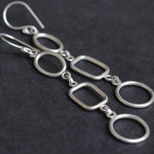 Geometric earrings, Dangler earring, Artisan silver earrings