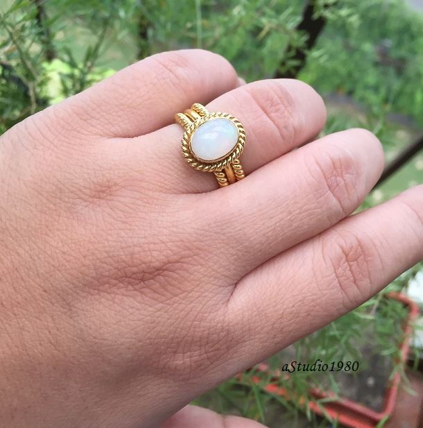 Gold Opal wedding ring for her 18k yellow gold stack rings