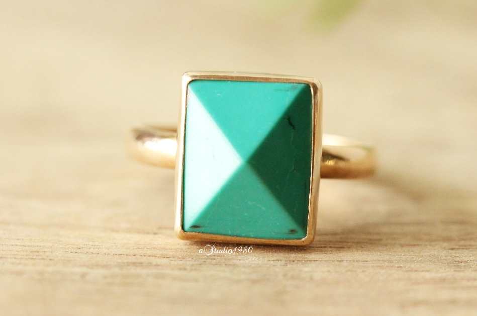 Gold turquoise ring, 18k Gold blue Turquoise Ring