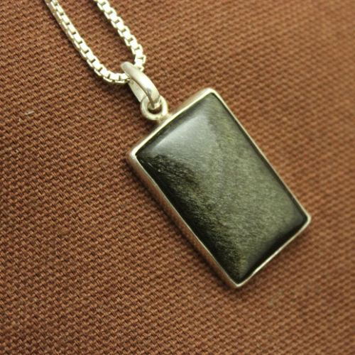 Golden Sheen Obsidian pendant, Artisan pendant in silver