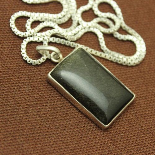 Golden Sheen Obsidian pendant, Artisan pendant in silver