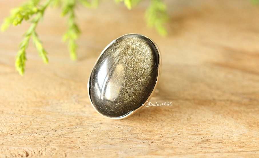 Golden Sheen Obsidian ring adjustable