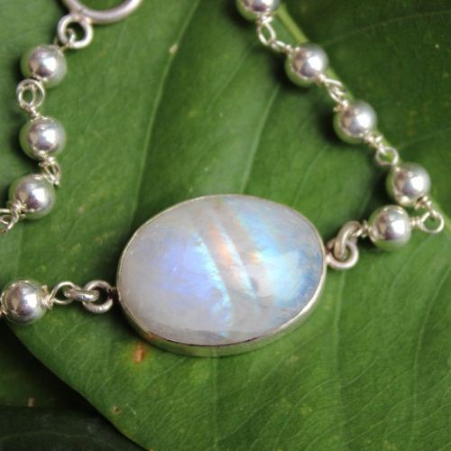 Handmade rainbow moonstone bracelet, Genuine gemstone silver bracelet