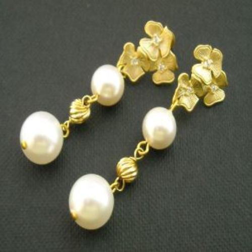 Handmade wedding gold filled swarovski crystal pearl earrings