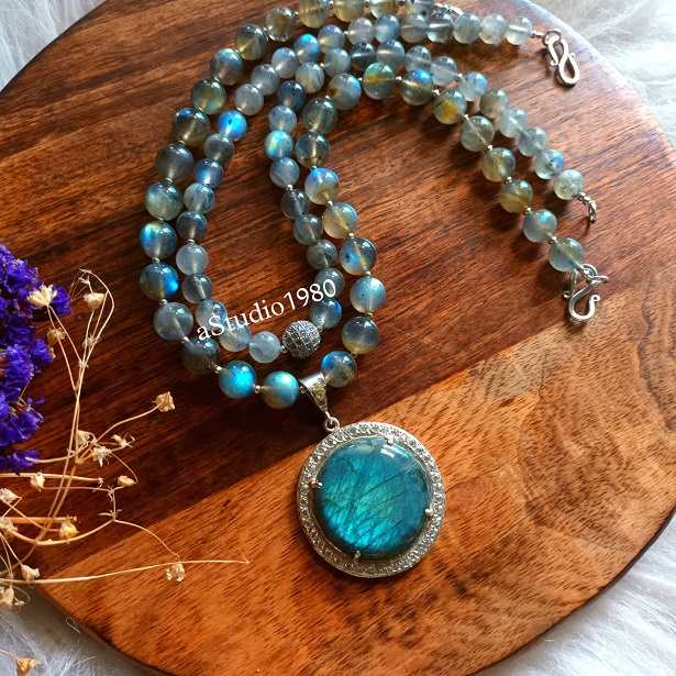 Labradorite pendant necklace set, Handmade artisan silver jewelry