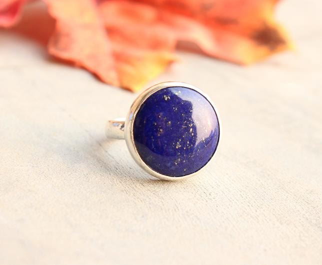 Lapis Lazuli ring - Deep blue ring - Bold denim silver ring
