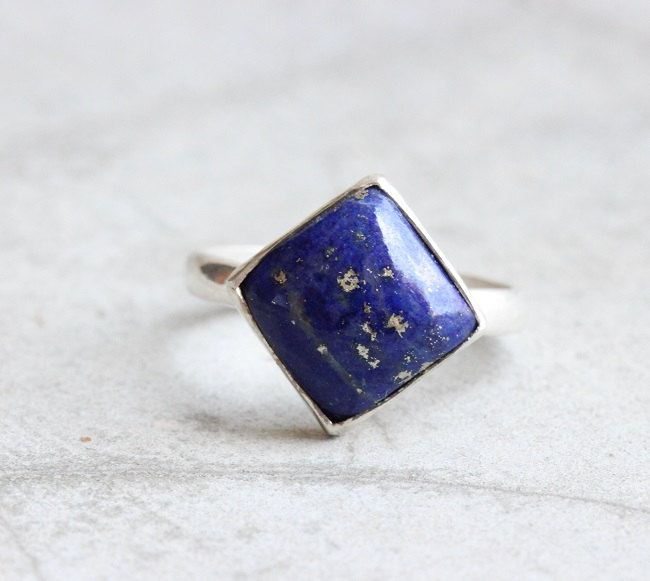 Lapis Lazuli ring, Square ring, Blue lapis silver ring