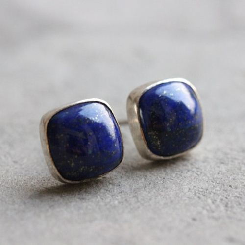 Lapis lazuli earrings - Lapis earrings - Cushion cut silver stud