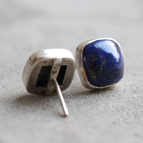 Lapis lazuli earrings - Lapis earrings - Cushion cut silver stud