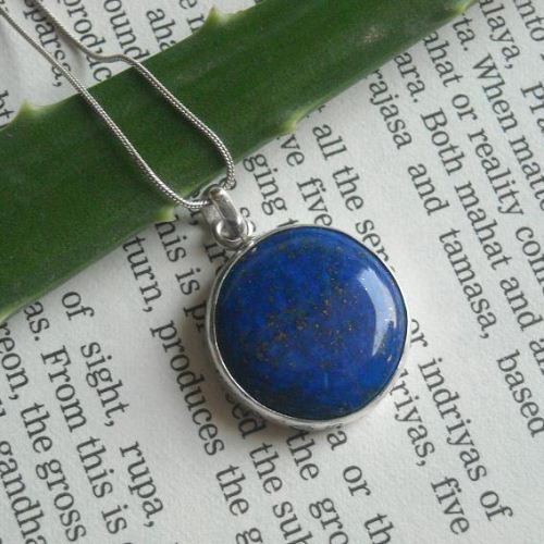 Lapis lazuli pendant necklace, Blue lapis silver pendant chain