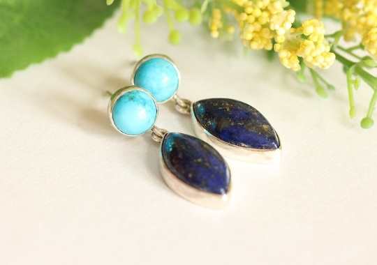  Lapis lazuli turquoise earrings - post dangler silver earrings